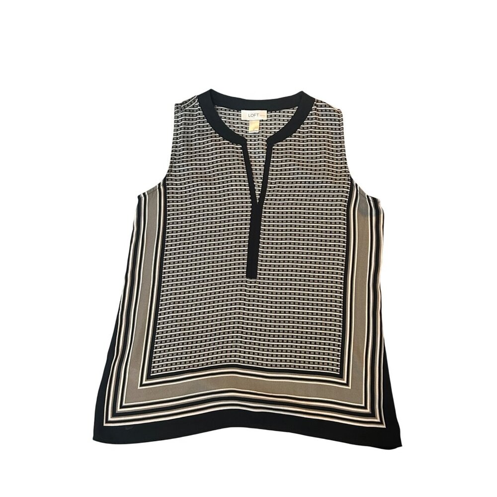 Ann Taylor Loft Petites Sleeveless Black & White Geometric Print Top SP 1735